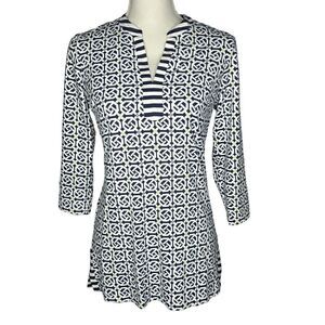 J.Mclaughlin Durham Ruffle Catalina Cloth Blue/White Print Top Sz XS